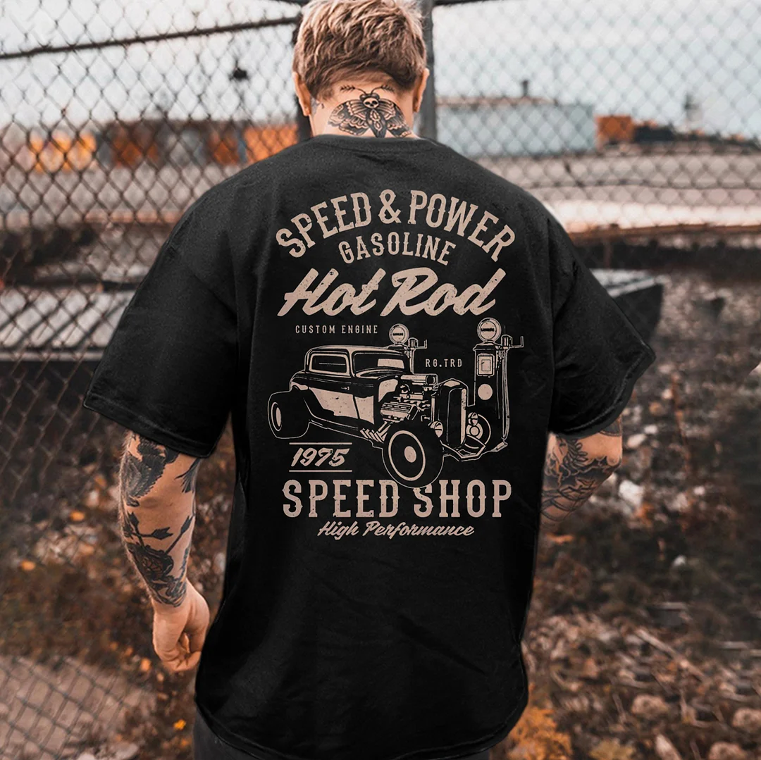 SPEED & POWER GASOLINE Classic Car Print Men's T-shirt
