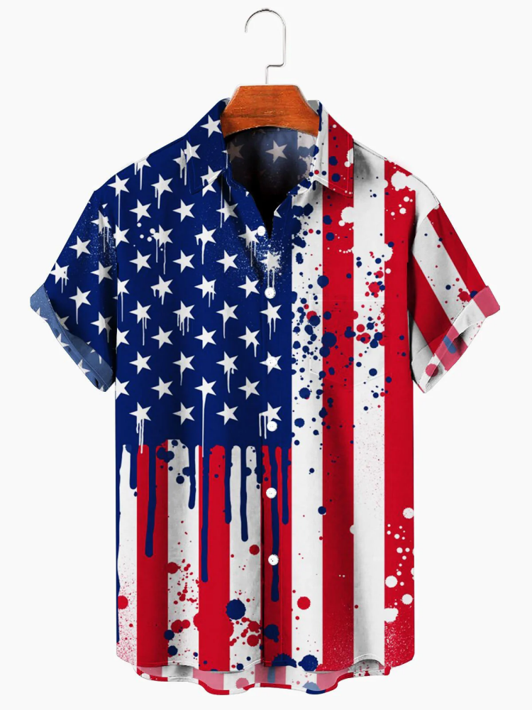 Broswear Men's American Flag Print Hawaiian Shirt