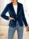 Elegant Women's Blazer - Solid Color, Long Sleeve, Open Front with Single Button - Machine Washable Polyester & Elastane Blend for Fall/Winter