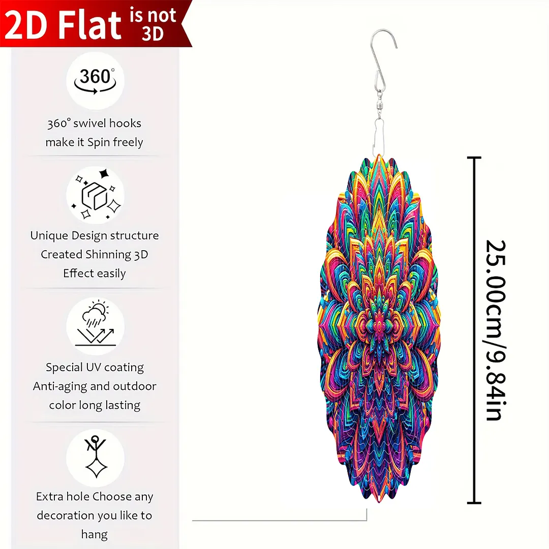 Mandalas Hanging Wind Spinner 360 Degree Rotating 3D Garden Wind Spinners 10-Inch Hanging Wind Catcher Art Gift for Home Garden Halloween Christmas (09)