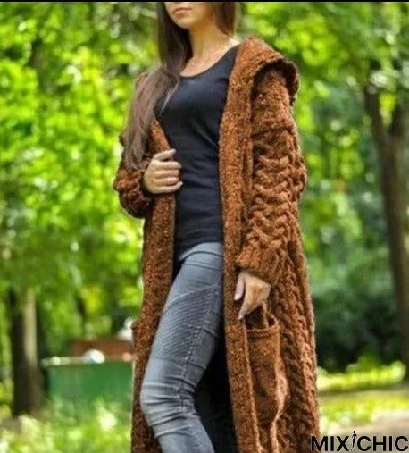 Cardigan Braid Lazy Wind Hooded Long Cardigan Sweater