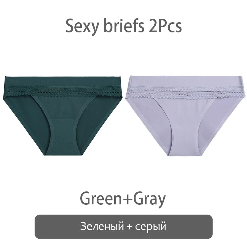 FINETOO 2Pcs/set Lace Panties Women Silk Underwear M-XL Smooth Panty Comfortable Girls Underpants Sexy Briefs 6 Colors Lingerie
