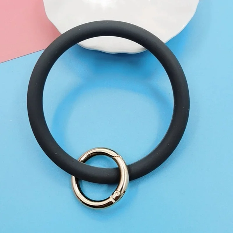 Dvacaman Hot Sale Big O Shaped Silicone Loop Wrist Key Ring Keychain with Gold O Clasp Round Key Wrist Strap Accessory Wholesale
