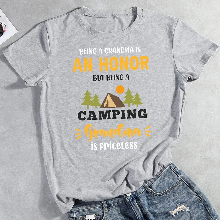 Being a grandma is an honor but being a camping grandma is priceless Round Neck T-shirt-0026168