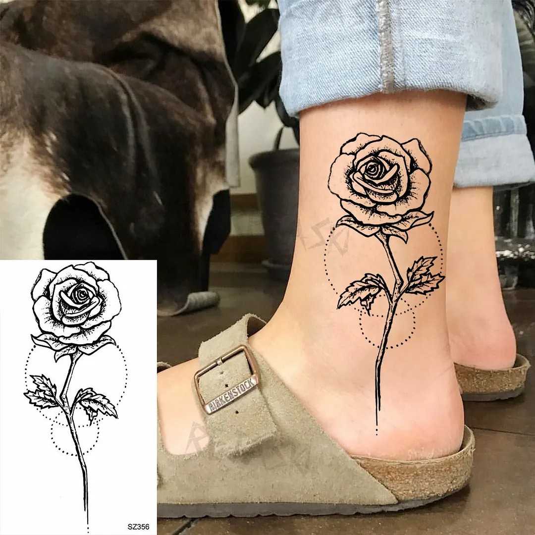 Colored Rose Fashion Feet Temporary Tattoos For Women Adult Hummingbird Sunflower Fake Tattoo Body Art Washable Tatoos Sticker