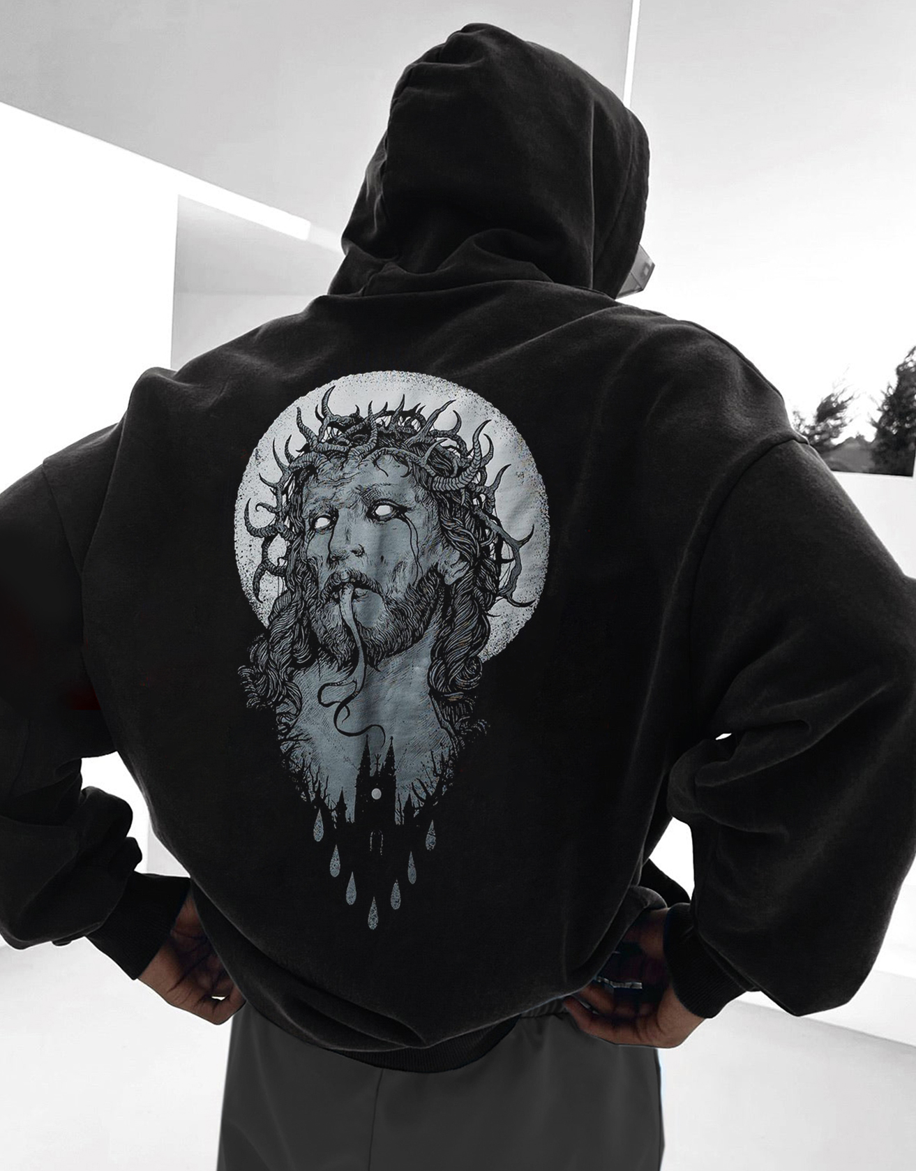 Jesus Print Oversize Hoodie / TECHWEAR CLUB / Techwear