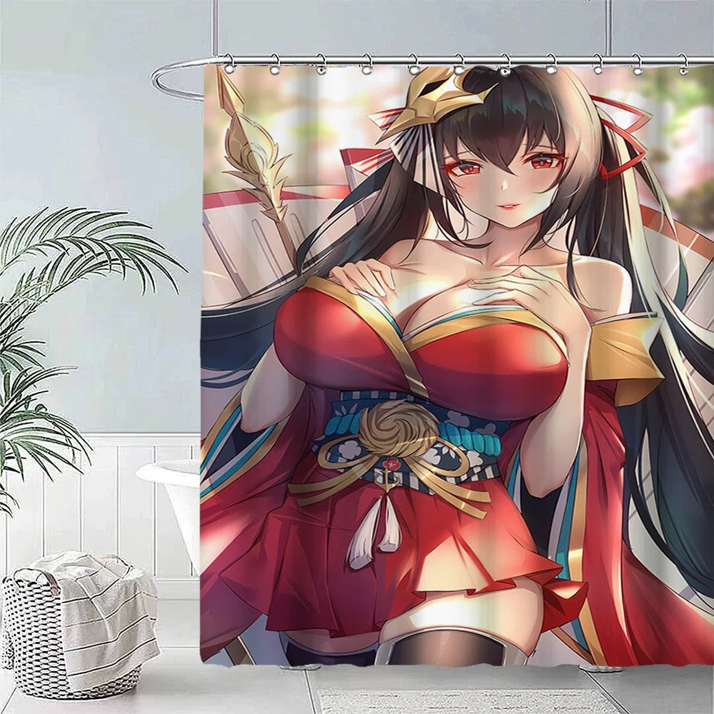 Anime Big Breasted Girl Printing Shower Curtain Bathroom Supplies High-quality Waterproof Bathroom Decoration with Hook Curtain