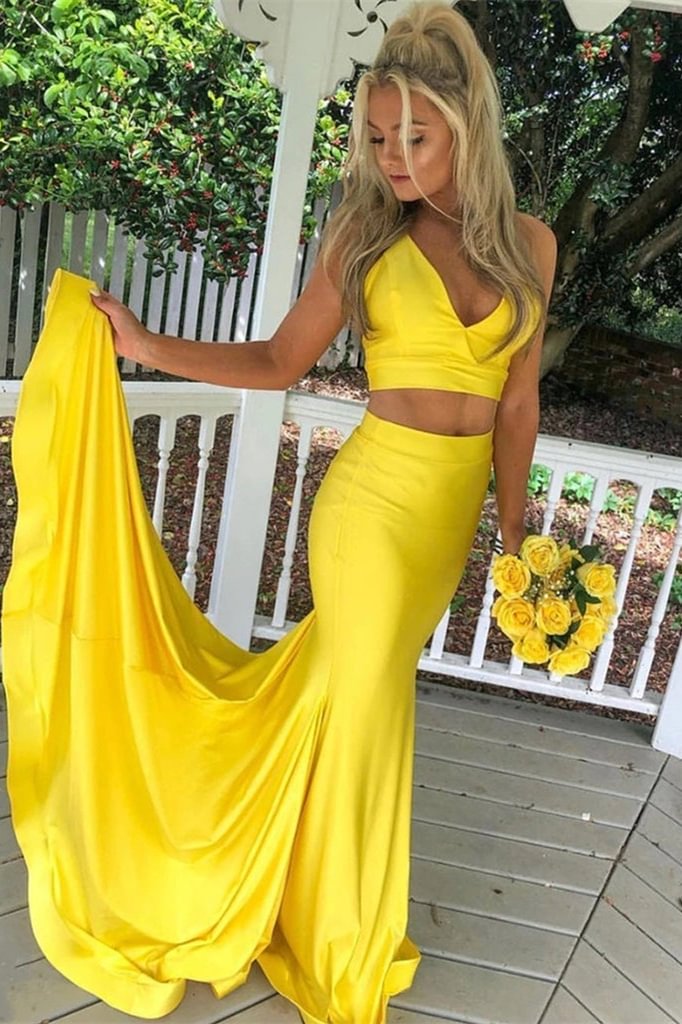 Gorgeous Two Pieces Yellow Mermaid Prom Dress Long - lulusllly