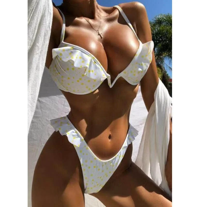 Ruffle Bikinis 2019 Sexy Women Push up Swimsuit Female Swimwear Brazilian Dot Striped Thong Bikini Set Biquini Bathing Suit