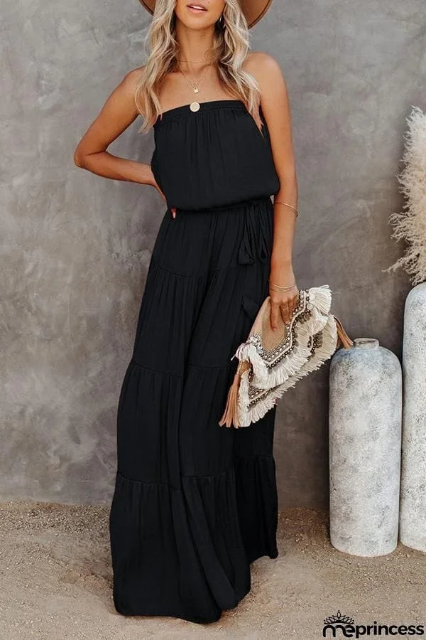 Bandeau Solid Color Maxi Dress
