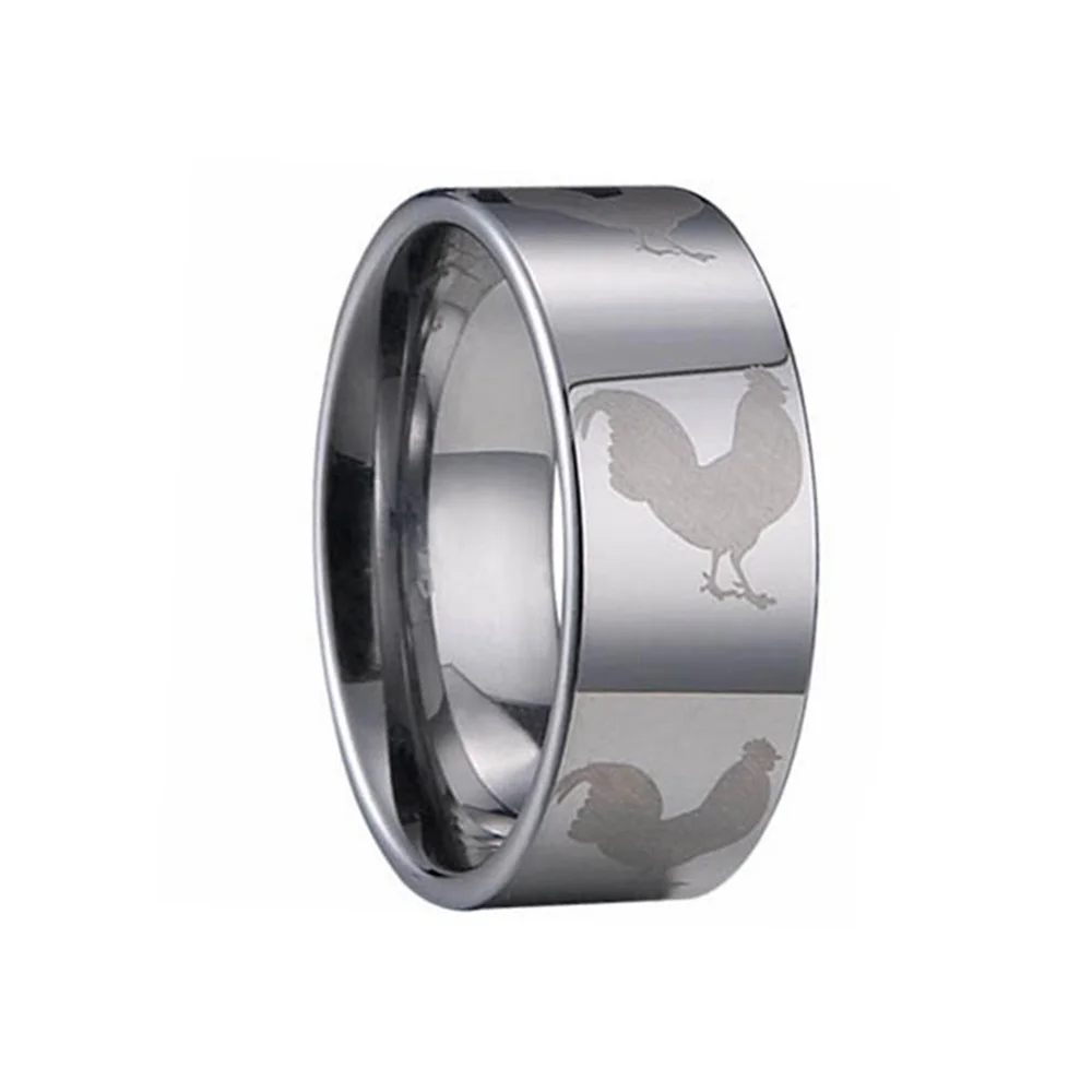6MM 8MM 12MM Silver Zodiac Cock Laser Pattern Flat Tungsten Carbide Couple Rings High Polished