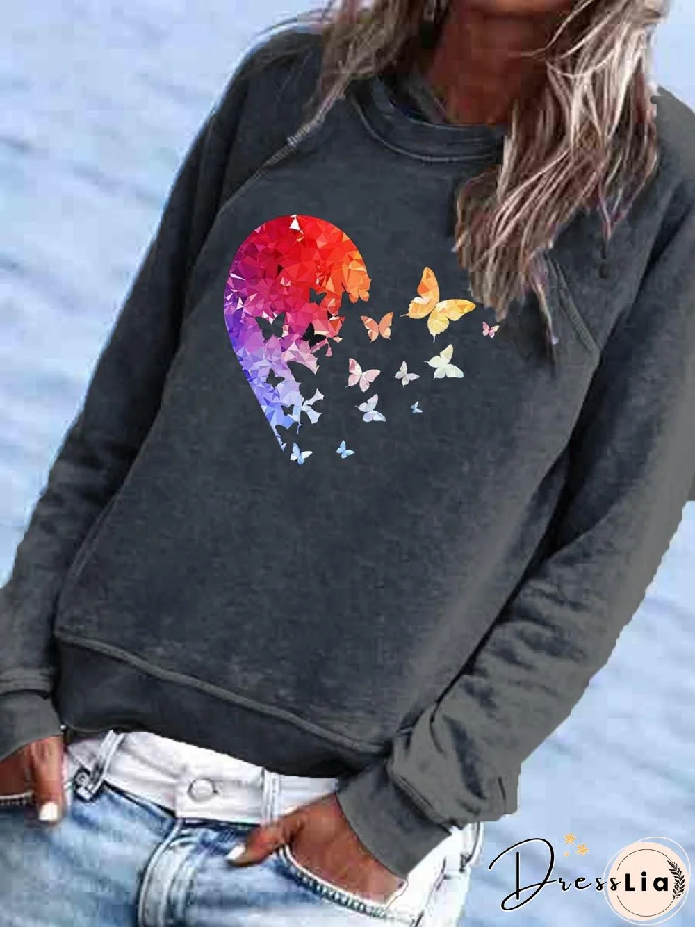 Cotton-Blend Long Sleeve Printed Crew Neck Shirts & Tops