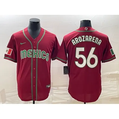 Men's Mexico Baseball #56 Randy Arozarena 2023 Red World Baseball Classic Stitched Jersey TJZ9