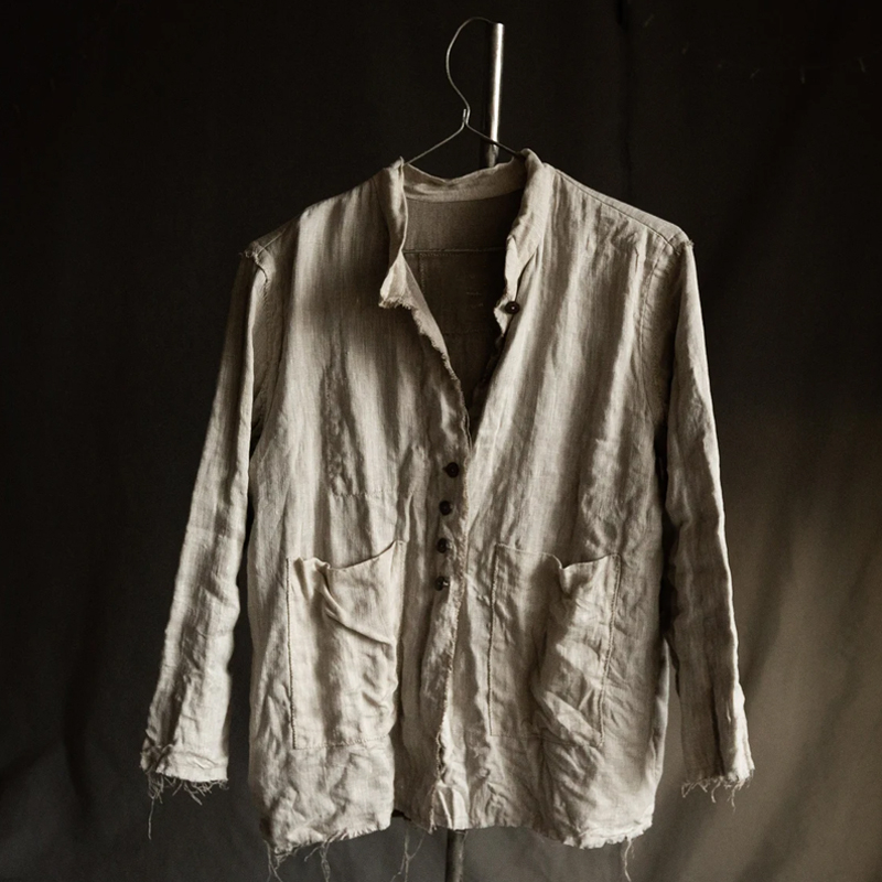 Men's Vintage Raw Edge Natural Linen Work Jacket
