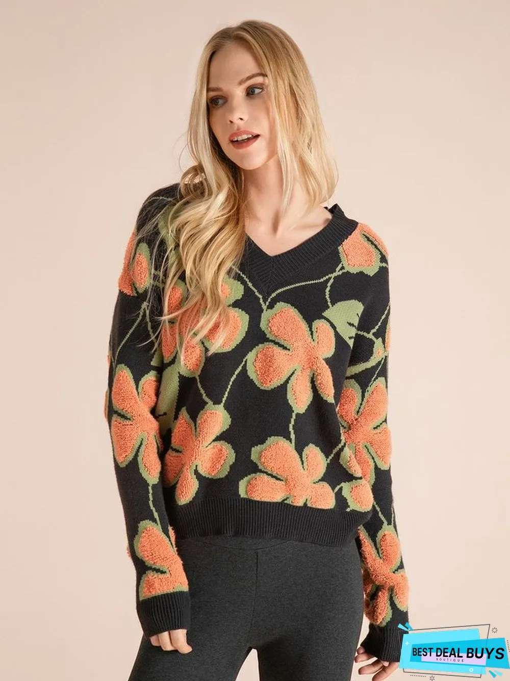 Cotton-Blend Long Sleeve Sweater