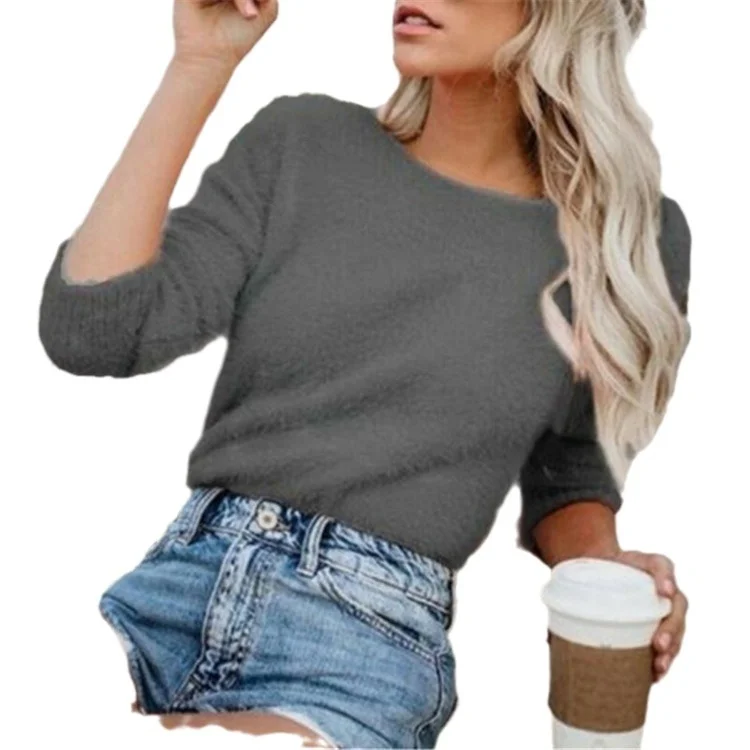 Uveng Uveng Women'swear Wish New Solid Color Fashion Long Sleeve Cashmeat Shirt Women