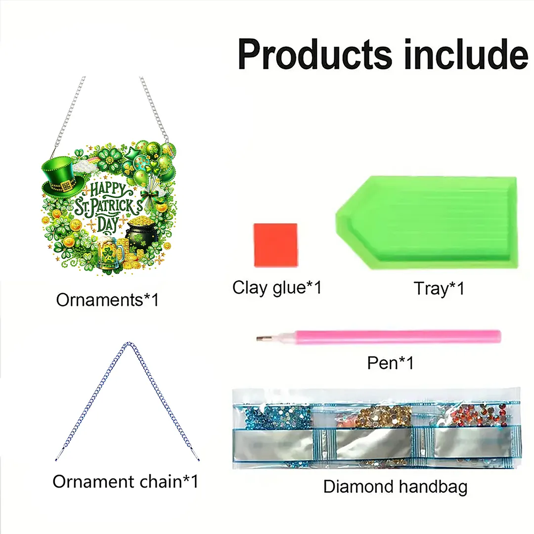 St Patricks Wreath DIY 2D Flat Acrylic Diamond Painting Kits 5D Diamond Art Painting Window Pendants for Home Garden Wall Decoration