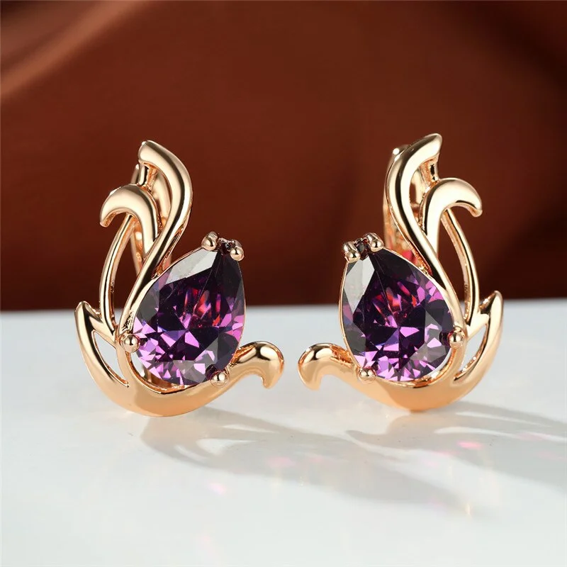 Cute Female Rainbow Zircon Stone Earrings Charm Gold Color Clip Earrings For Women Dainty Crystal Geometry Wedding Earrings