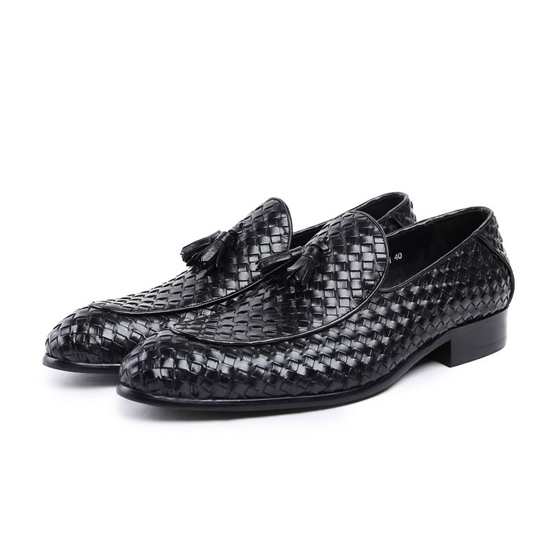 Italian Hand-woven Leather Loafers | British Fringe Business Casual Shoes DANRRIO.COM DANRRIO