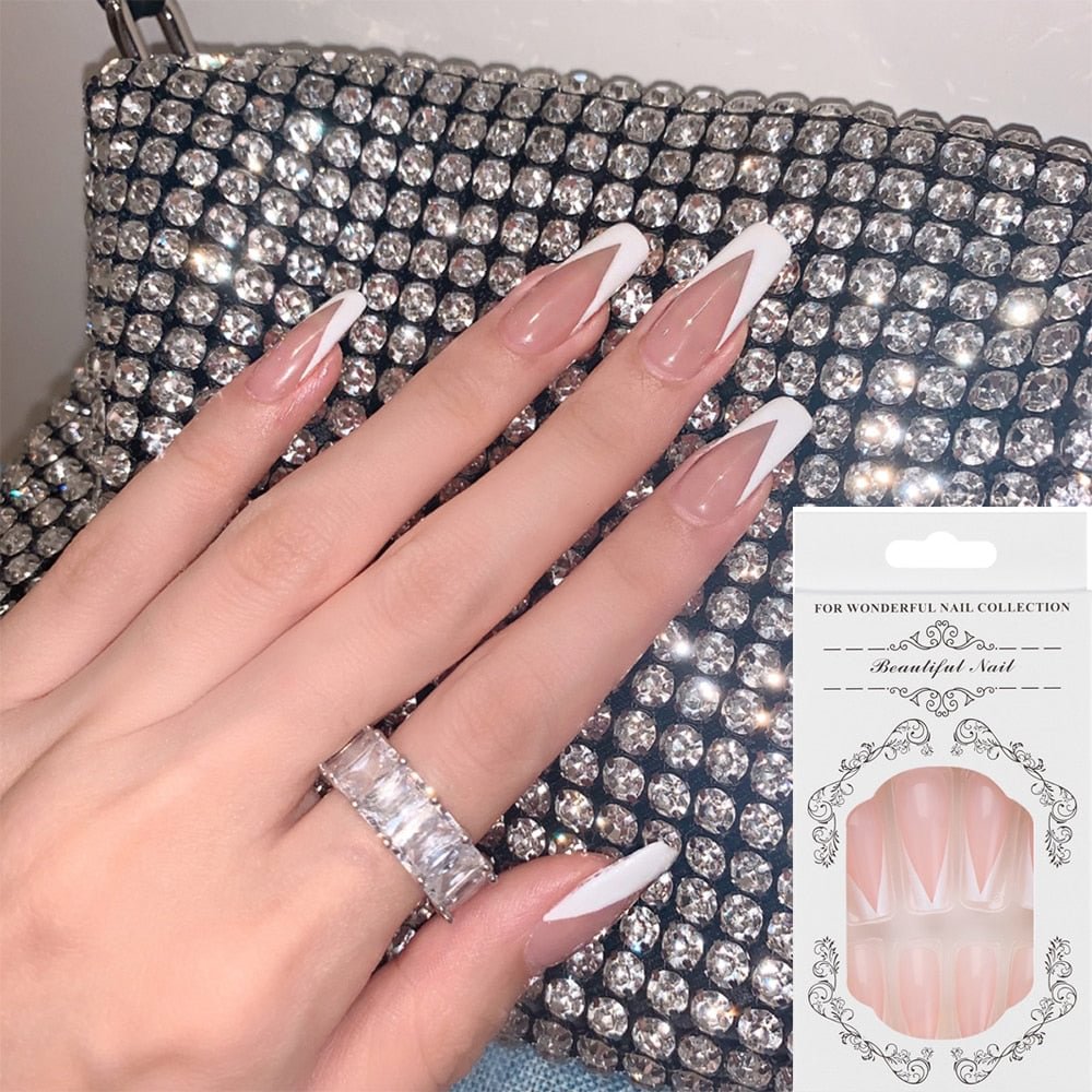 Full Cover French Ballerina False Nails 2021 New Manicure Tool Artificial Nail Tips Stick Detachable False Nails Coffin Press On