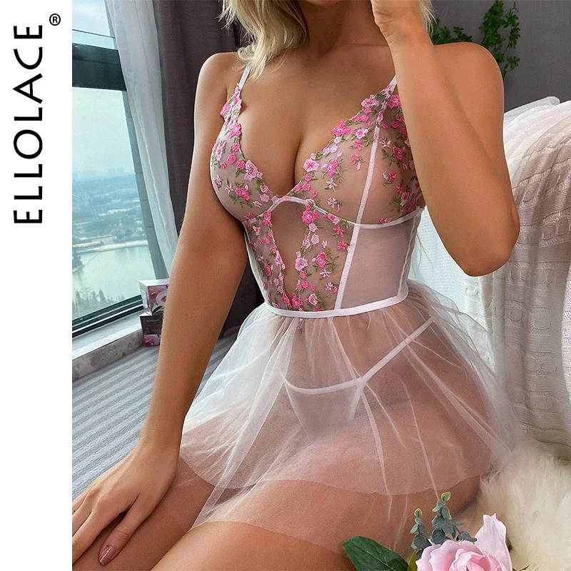 Uaang Ellolace Exotic Dresses Sexy Porn Sleepwear Fairy Nightie Intimate Fancy Transparent Outfits Ruffled See Through Sex Nightgown