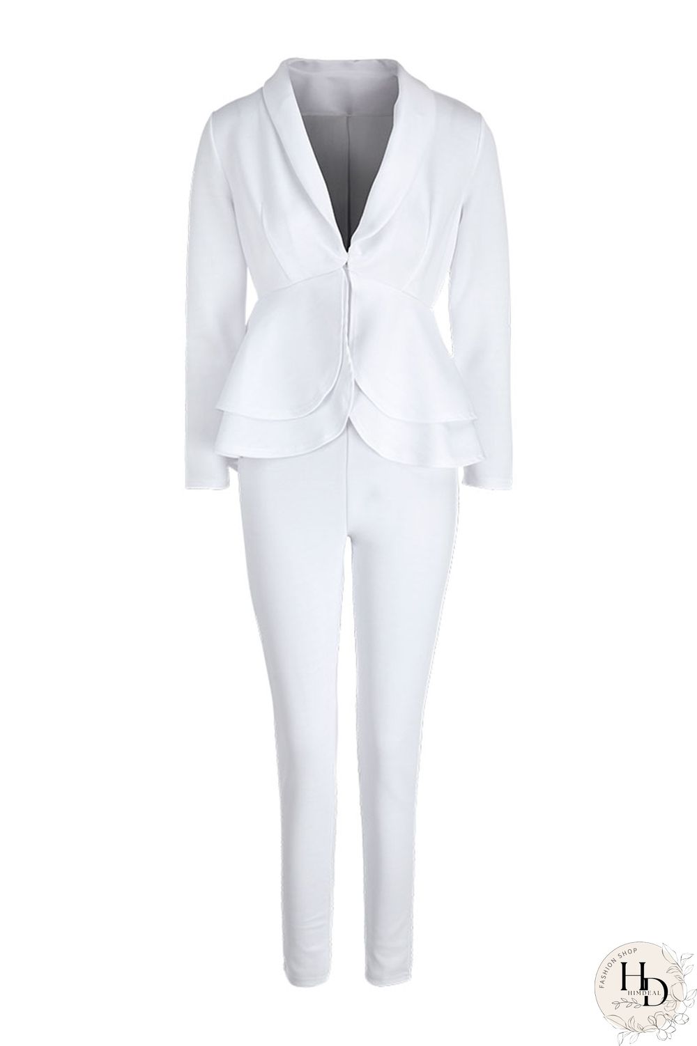 Black Casual Two Piece Suits Patchwork ruffle Solid pencil Long Sleeve