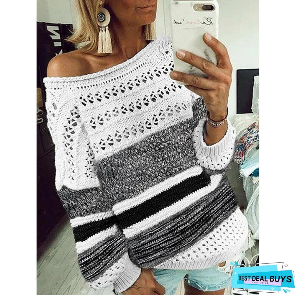 Women's Round Neck Stitching Color Sweater