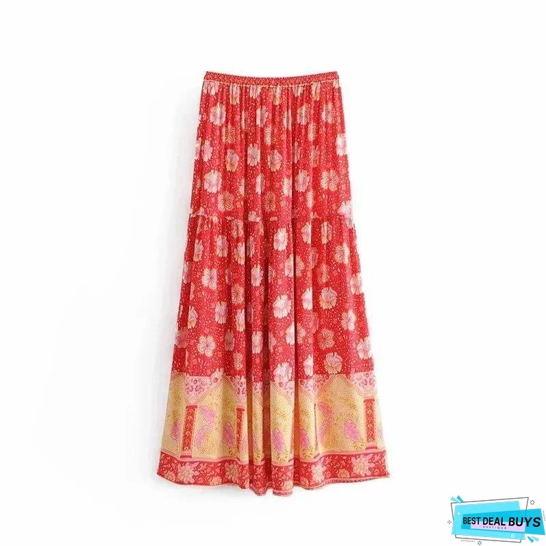 Red Vintage Floral Beach Holiday Skirt