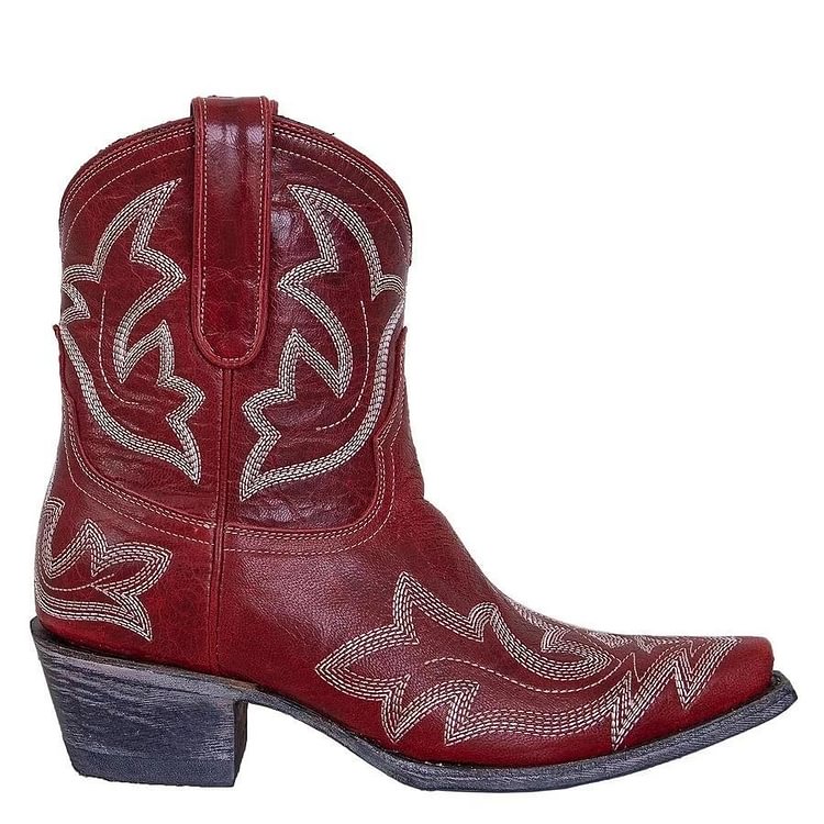 Retro Embroidery Ankle Booties Slip-on Women Cowboy Boots -boots
