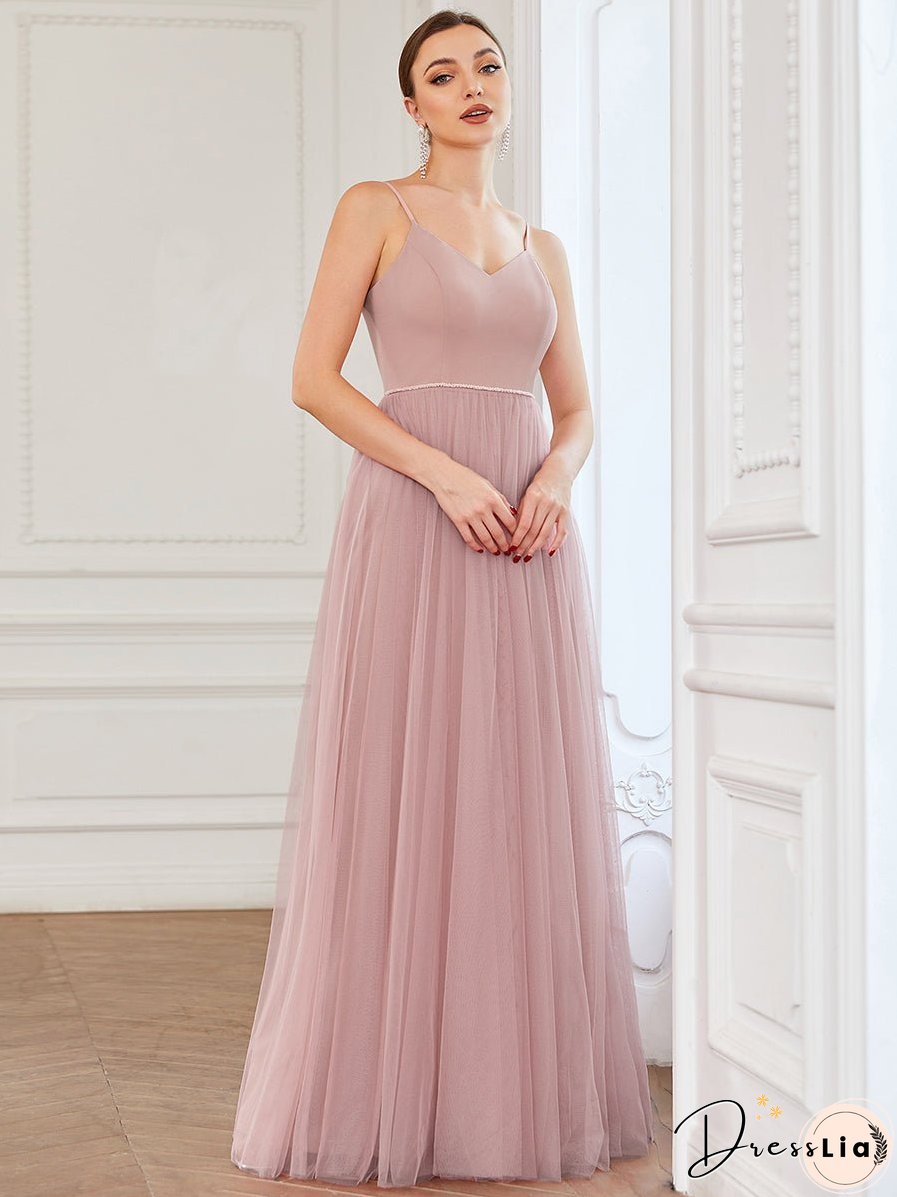 A Line Deep V Neck Spaghetti Straps Wholesale Bridesmaid Dresses
