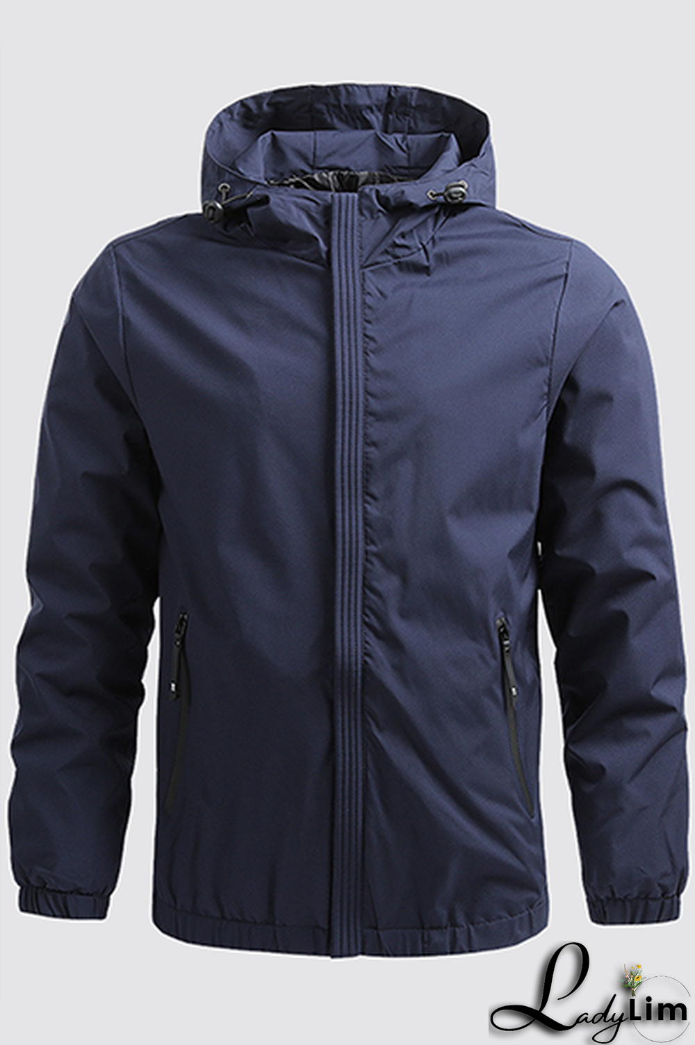 Dark Blue Casual Sportswear Solid Split Joint Zipper Hooded Collar Outerwear