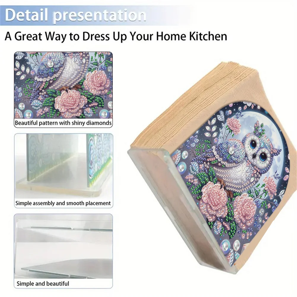 DIY Owl Acrylic Diamond Painting Napkin Rack Diamond Art Paper Towel Holder