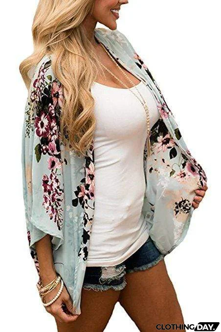 Bohemia Flower Print Summer Beach Women's Cardigan Loose Chiffon Coat