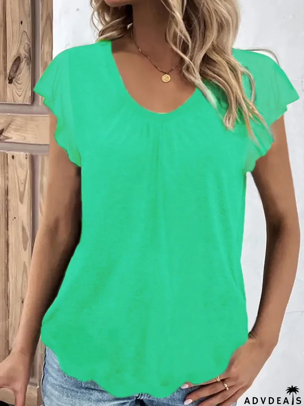 Women's Solid Color Short Sleeve Scoop Neck Top