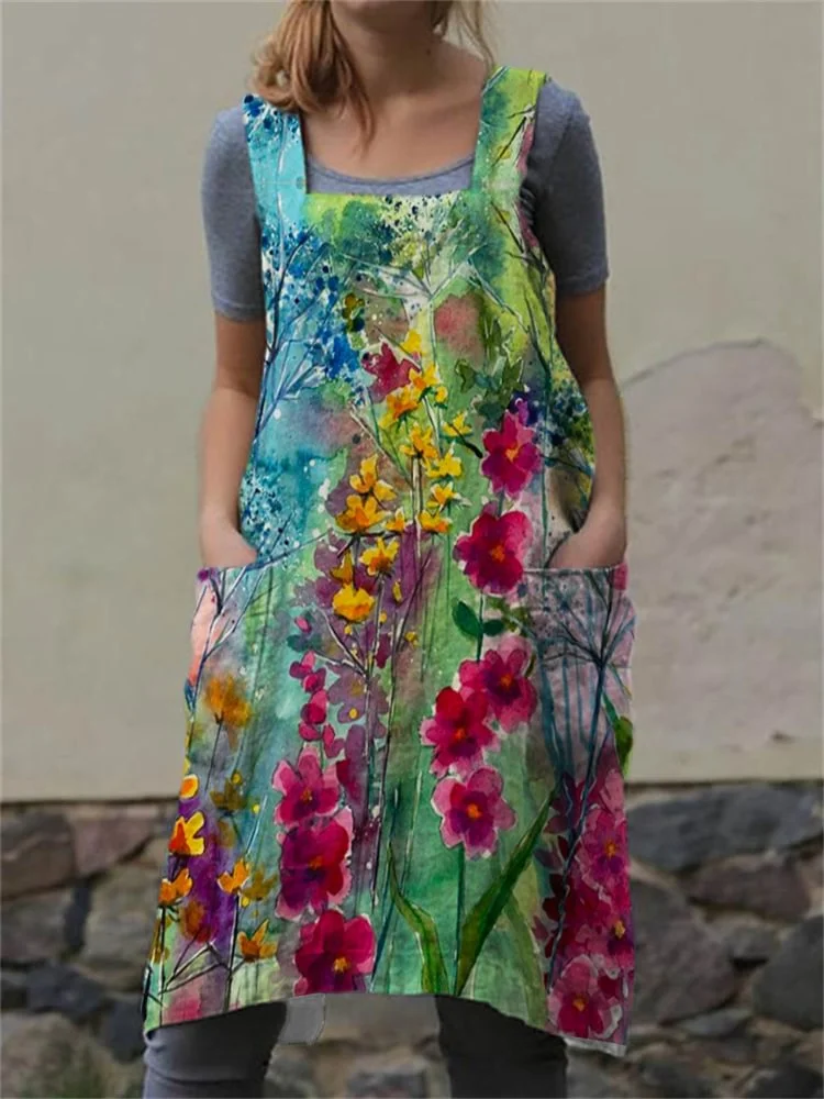 Flowers Watercolor Art Oil Painting Print Apron