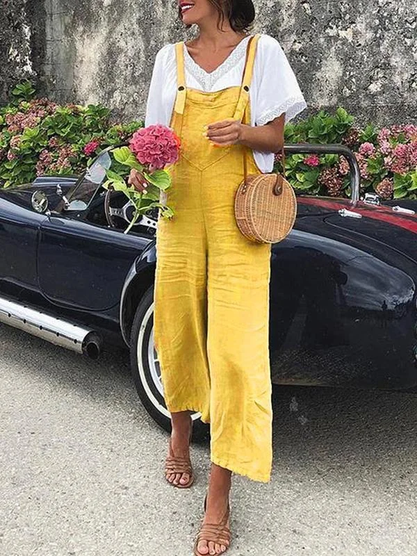 Button Down Strap Jumpsuit-Mayoulove