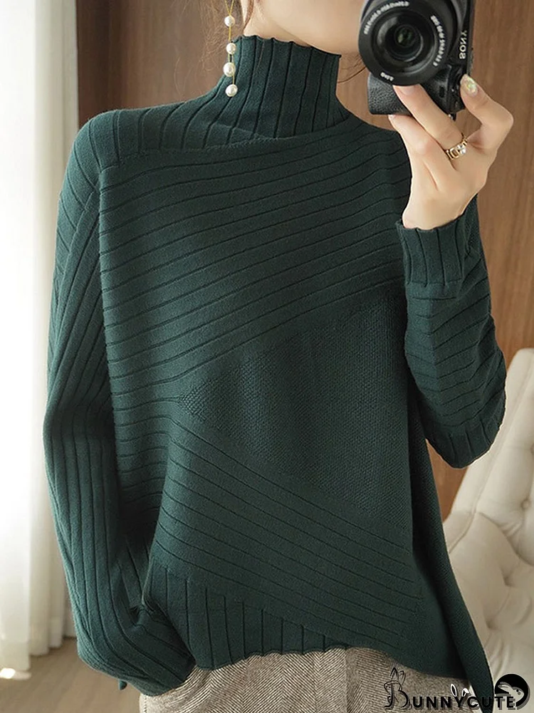 Original Irregular 7 Colors High-Neck Long Sleeves Sweater Top