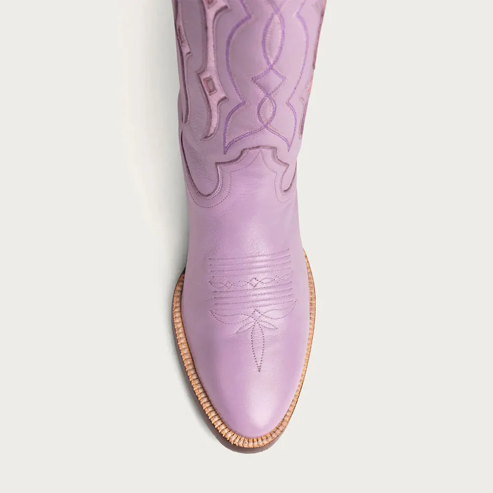 Purple Almond Toe Chunky Heel Stitching Cowboy Boots for Women