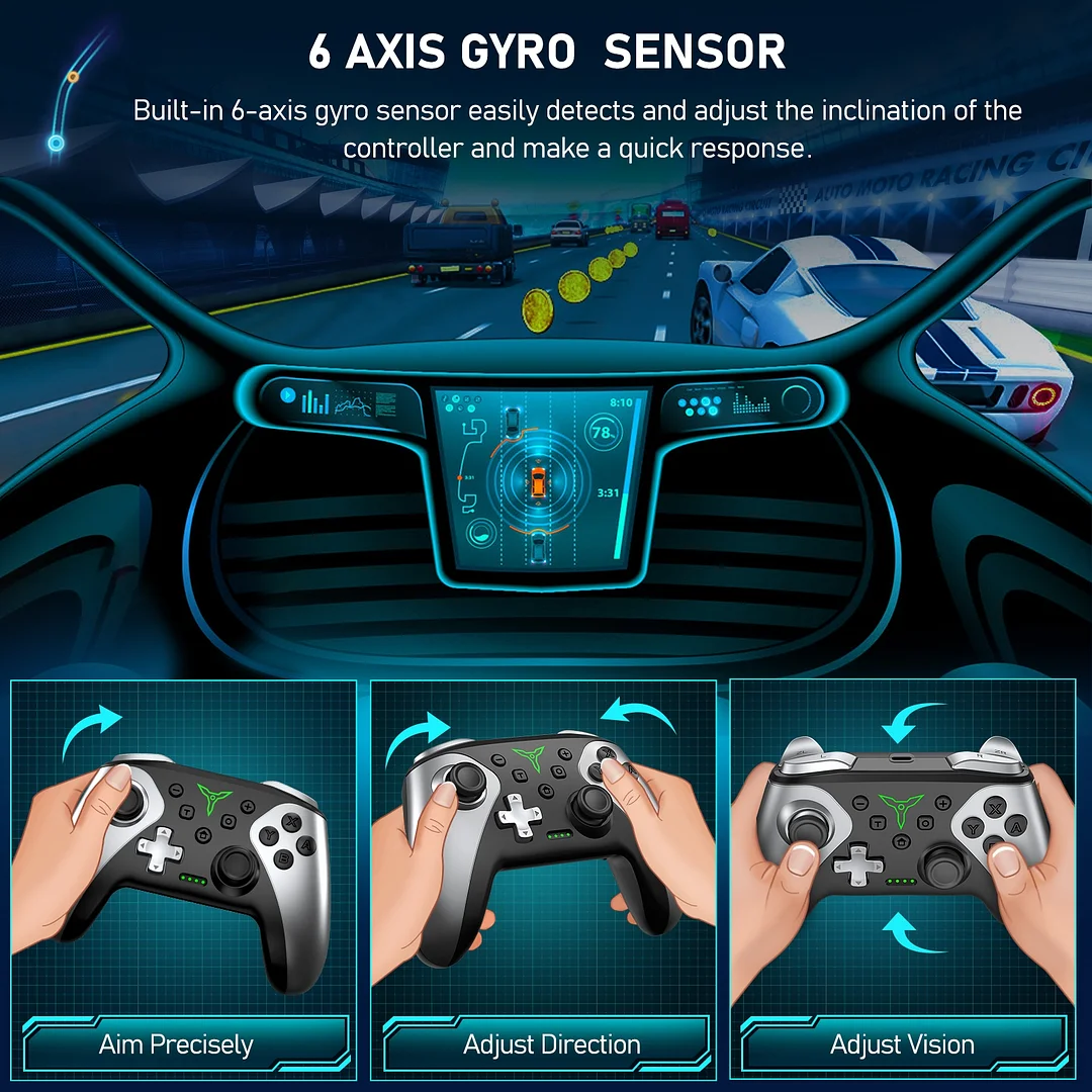 DinoFire Wireless Nintendo Switch Controller for Switch/Switch Lite/OLED, Switch Controller Compatible with Dual Motors(Green)