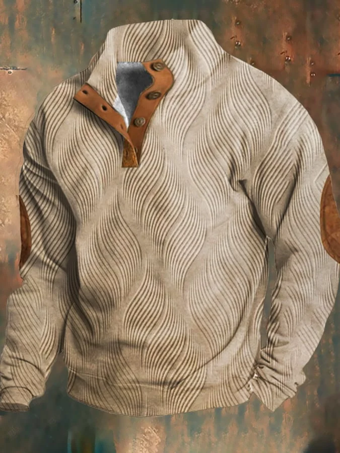 Men's Retro Casual Textured Textured Printed Fleece Sweatshirt ​