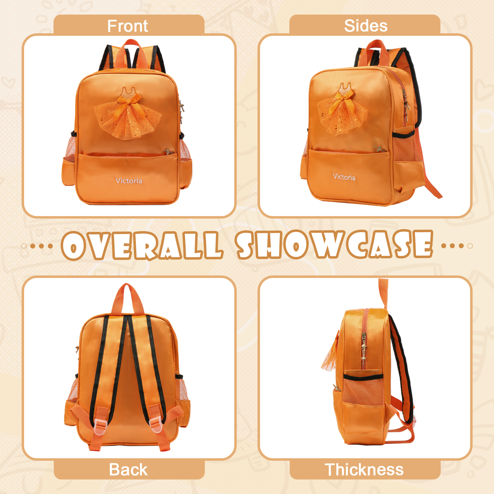 Personalised Princess Dress Style Schoolbag Custom Name Backpack Back To School Gift for Girls-Jessemade AU