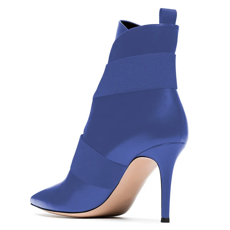 Blue Strappy Pointed Toe Stiletto Ankle Booties Vdcoo