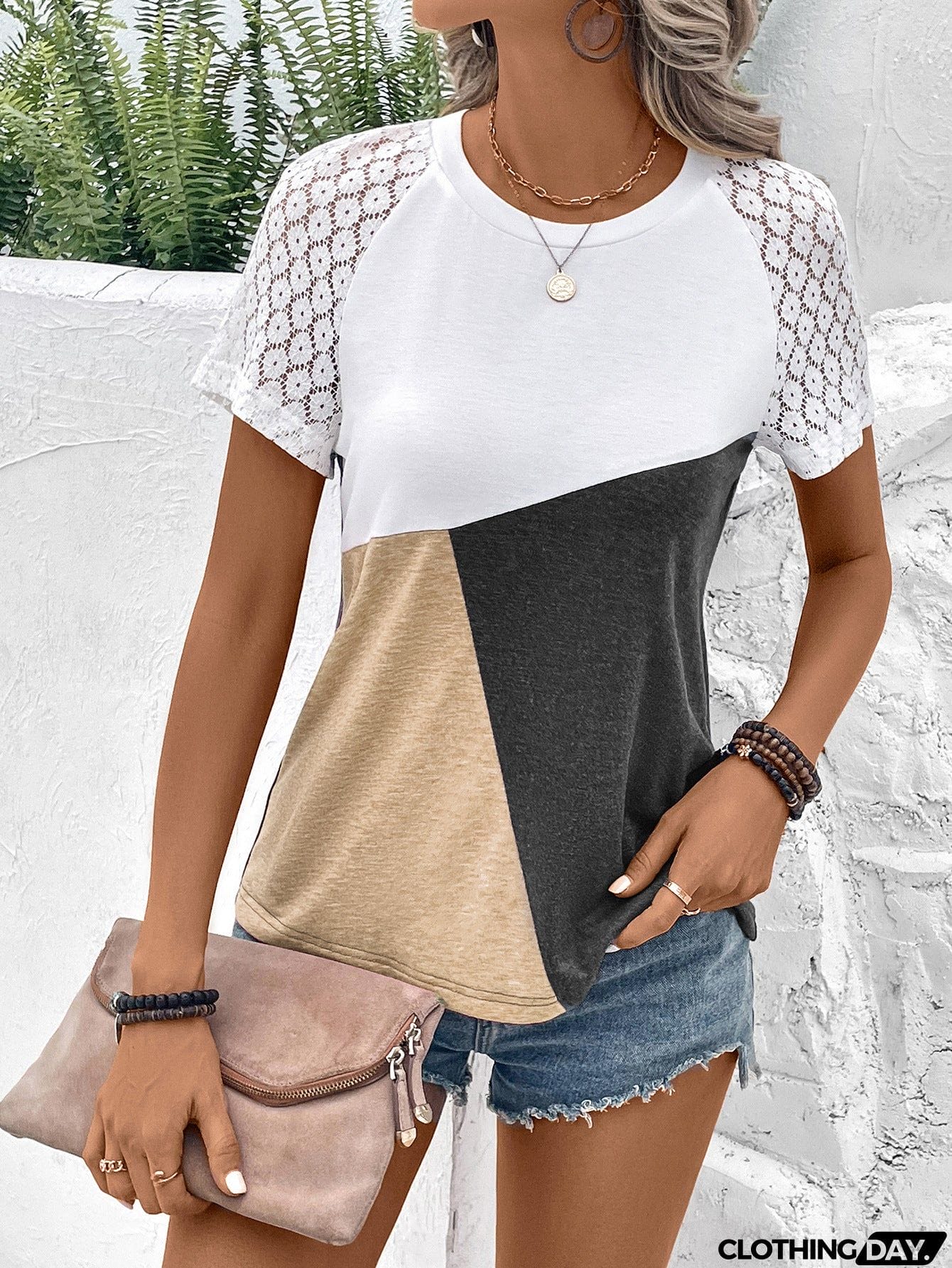 Color Block Raglan Sleeve Round Neck Tee