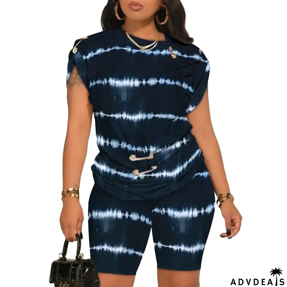 Sexy Print Trim Contrast Patchwork Two-Piece Set