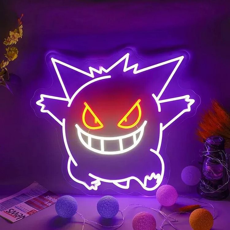 Anime Neon Sign Gengar Neon Sign Ghost Led Neon Signs Gifts for Kids Teens Bedroom Game Room Animation Monster Led Neon Night Lamp Home Party