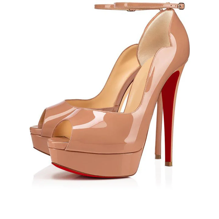 150mm Round Chick Alta Red Bottom Heels Sky High Platform Ankle strap Pumps For Women-MERUMOTE