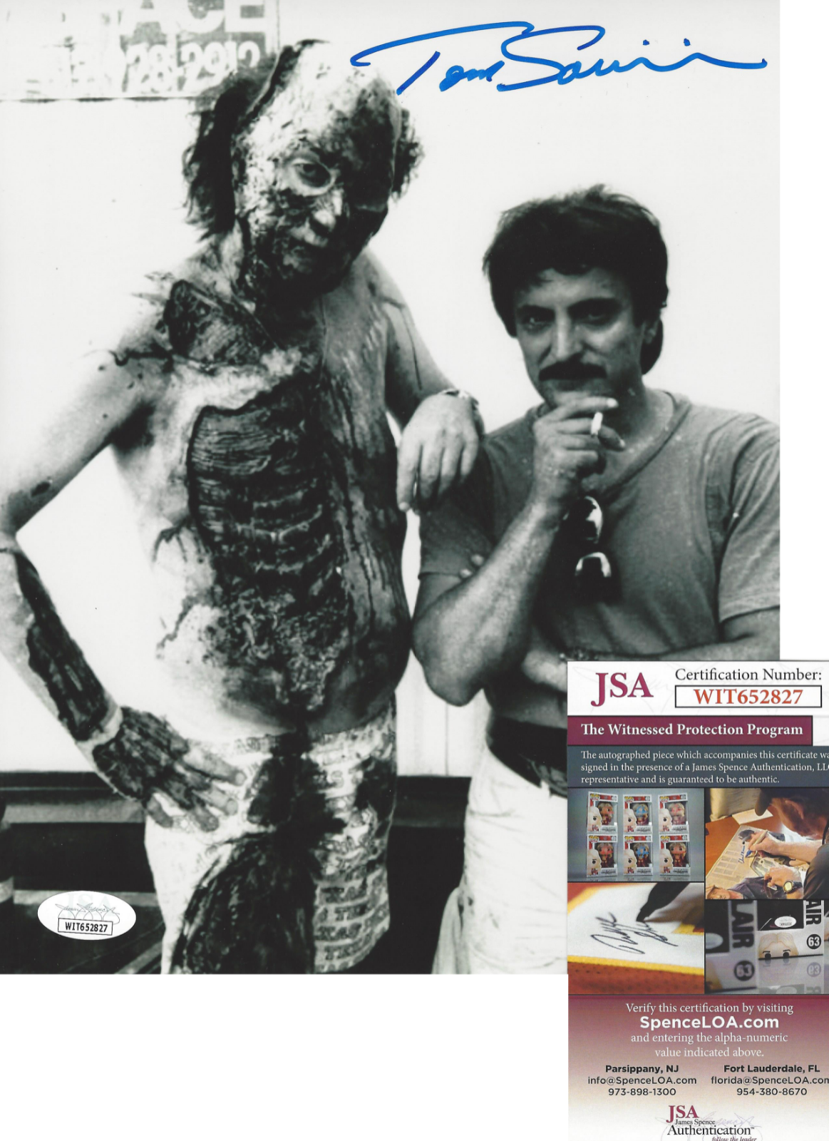 TOM SAVINI SIGNED 'TEXAS CHAINSAW MASSACRE' MAKEUP SFX 8x10 Photo Poster painting PROOF JSA COA