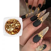Needmkt 1 Box Aluminum Gold Silver Nail Foils Flakes Irregular Gold Leaf Sequins DIY Holographic Chrome Paper Accessory Supplies LY1858