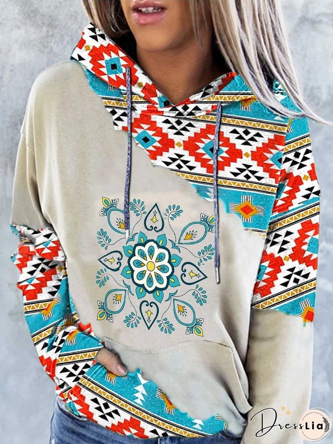 Hoodies Printed Pocket Drawstring Long Sleeve Hoodie for Women