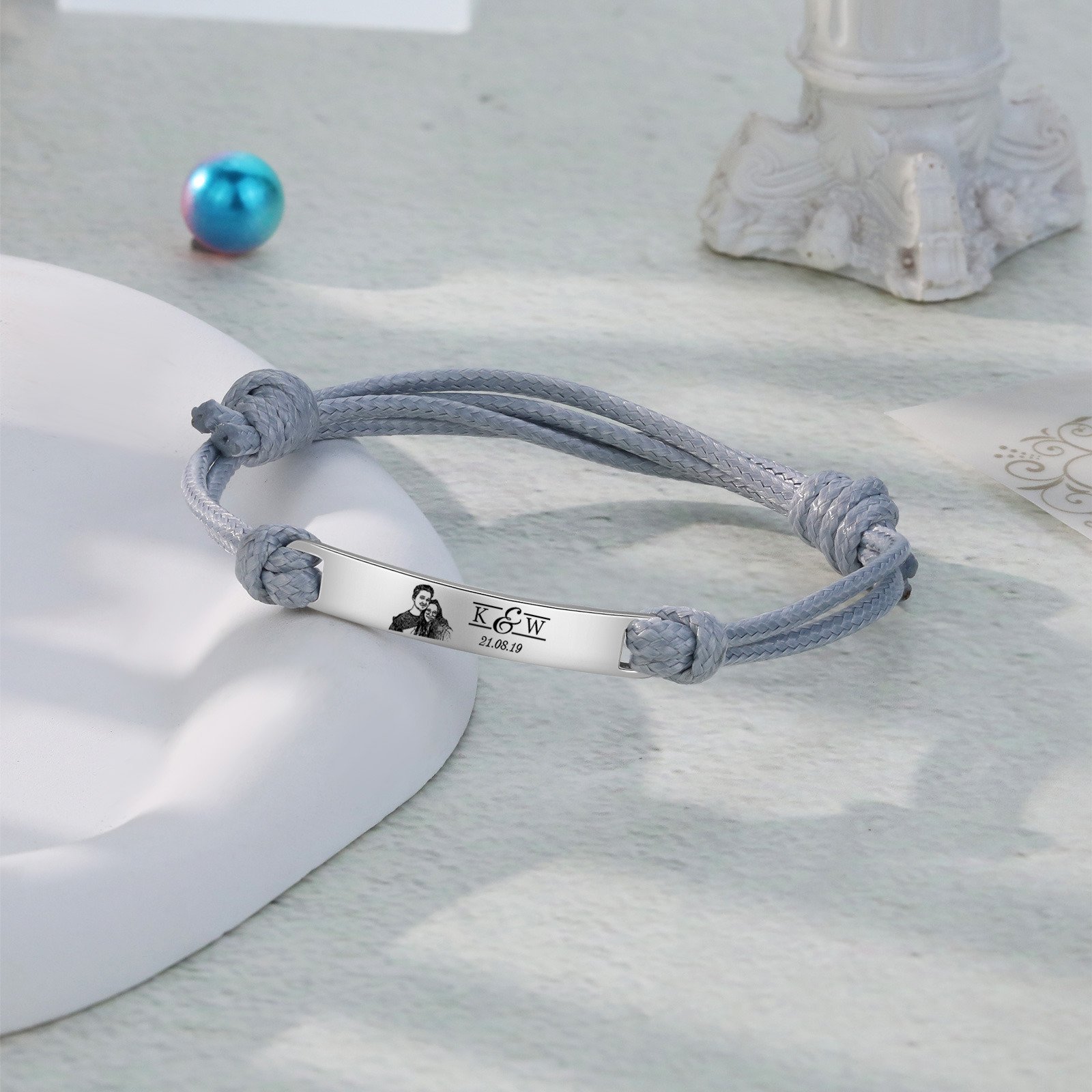 Braccialetti acciaio inox 1 nome 2 lettere e 1 foto personalizzabili per coppia multicolori da scegliere